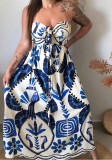 Women's summer strapless printed long chic dress