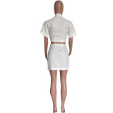 Women's fashion sexy solid color button Crop Shirt split skirt two-piece set