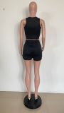 Women's sexy fashion black hollow vest Shorts two-piece set