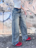 Women No Stretchy Denim Wide Leg Pants