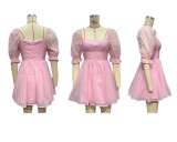 Women Solid retro bubble sleeve princess dress