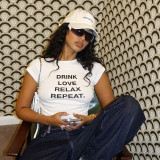Women street Round Neck Letter Print Short Sleeve Crop T-shirt