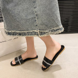 Women's summer outdoor wear rhinestone flip flops and flat slippers
