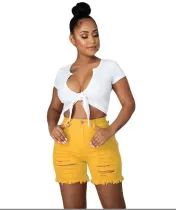 Sexy High Waist Ripped Cut-Out Stretch Denim Shorts
