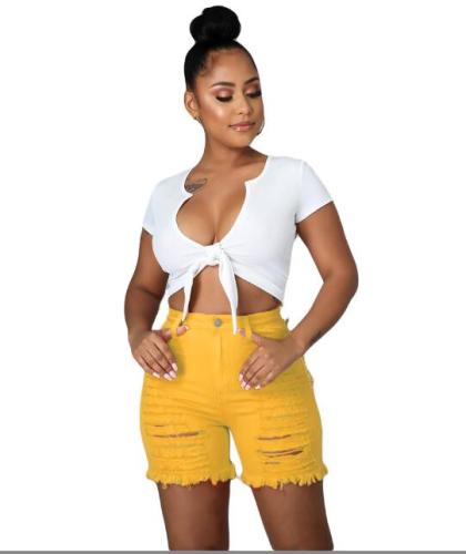 Sexy High Waist Ripped Cut-Out Stretch Denim Shorts