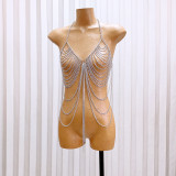 Women hollow backless Halter Neck beaded body chain