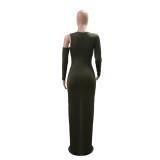 Fashionable Solid Color Slim sexy hollow slit long dress