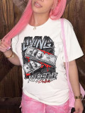 Women's round neck short-sleeved English printed T-shirt