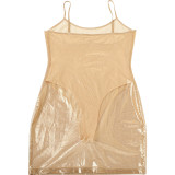 Spring Summer women's sexy see-through high waist slim solid color strap dress