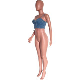 Women's tight fitting V-neck Denim lace-up sexy strap top