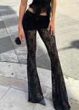 Women Sexy See-Through Lace Patchwork Trousers
