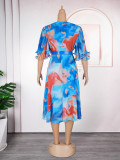 Plus Size African Women V-neck Print Dress