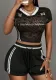 American summer slim fit contrast color V-neck two-piece shorts set