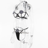 Women Net Lace-Up Binding Suspender Halter Neck Sexy Lingerie Set