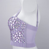 Women Nightclub Strapless Beaded diamond suspender top