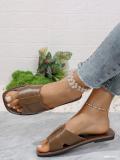 Summer Plus Size women's fashionable leather flip flops outdoor wear flat slippers