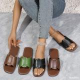 Summer Plus Size women's fashionable leather flip flops outdoor wear flat slippers