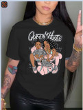Women's round neck short-sleeved English printed T-shirt