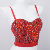 Women Nightclub Strapless Beaded diamond suspender top