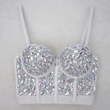 Women Nightclub Strapless Beaded diamond suspender top