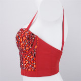 Women Nightclub Strapless Beaded diamond suspender top