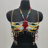 Women exotic sexy colored stone beaded vest beach holidays chest chain bead bras
