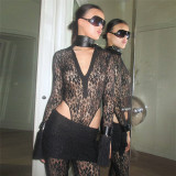 Women Sexy See-Through Lace Patchwork Trousers