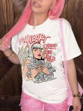 Women's round neck short-sleeved English printed T-shirt