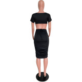 Spring Summer fashionable solid color round neck back hollow midi dress