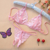 Sexy lingerie temptation sexy lace transparent bikini women's breast-revealing crotch bra panty set