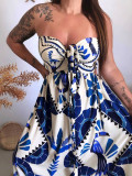 Women's summer strapless printed long chic dress