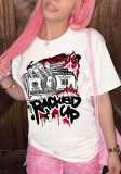 Women's round neck short-sleeved English printed T-shirt