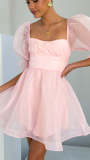 Women Solid retro bubble sleeve princess dress
