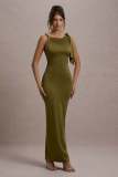 Women summer one-shoulder ribbon Solid dress
