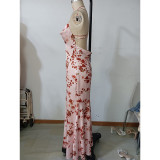Women Summer Print Backless Suspender Holidays Dress