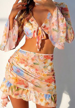 Women's four-piece printing beach holidays sun protection bikini swimsuit