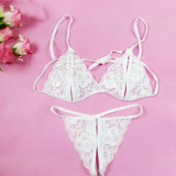 Sexy lingerie temptation sexy lace transparent bikini women's breast-revealing crotch bra panty set