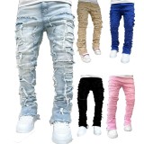 Men's Street Stretch Patch Denim Straight Pants