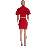 Women's fashion sexy solid color button Crop Shirt split skirt two-piece set