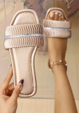 Women's summer outdoor wear rhinestones pleated flat slippers