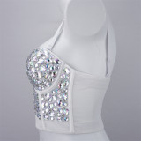 Women Nightclub Strapless Beaded diamond suspender top