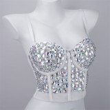 Women Nightclub Strapless Beaded diamond suspender top