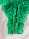 Sexy green lace triangle cup comfortable breathable open crotch panties two-piece lingerie set