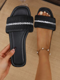 Women's summer outdoor wear rhinestones pleated flat slippers