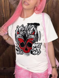 Women's round neck short-sleeved English printed T-shirt