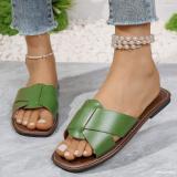 Summer Plus Size women's fashionable leather flip flops outdoor wear flat slippers