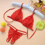 Sexy lingerie temptation sexy lace transparent bikini women's breast-revealing crotch bra panty set