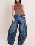 Wide leg women's denim pants