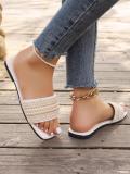 Plus Size women's square toe rhinestone beach sandals beaded flat bottom flip flops slipper