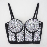 Women Nightclub Strapless Beaded diamond suspender top
